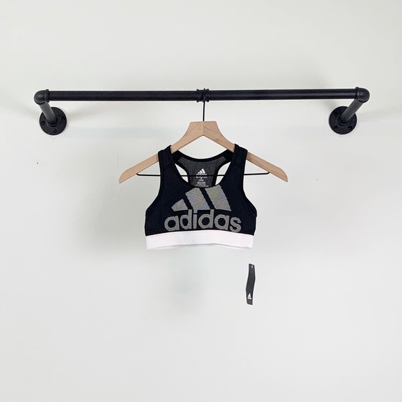 NWT Adidas Girls Climacool Don’t Rest Mesh Logo Sports Bra In Black/White - Picture 4 of 7